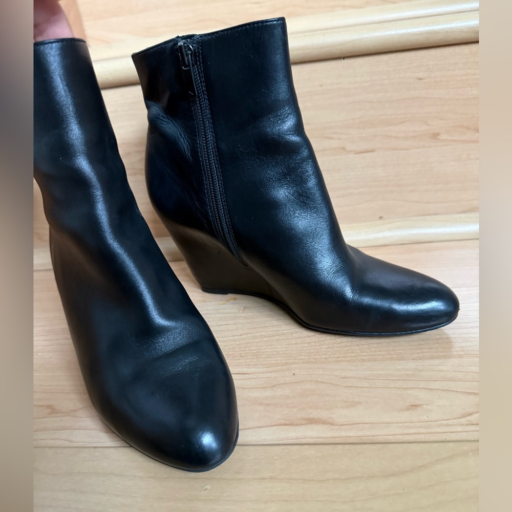 Black Leather Wedge Ankle Boots